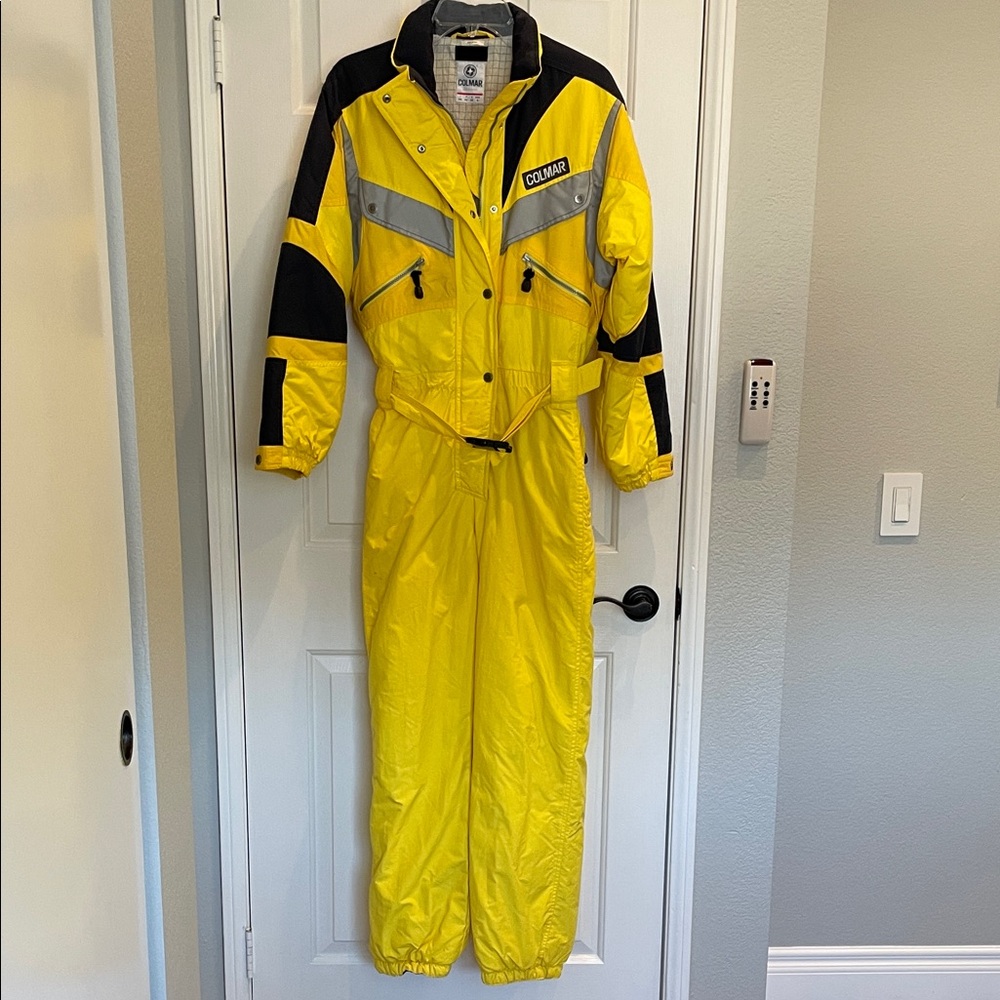 Vintage Colmar Ski Suit Women’s size 8 Bright yellow with navy and gray trim